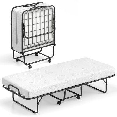 Tangkula Folding Bed with Mattress Portable Twin Bed with Sturdy Metal Frame