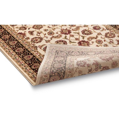 Ivory Floral Oriental Runner Rug with Black Border