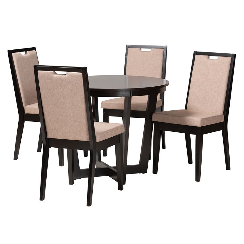 Baxton Studio Ana Modern Beige Fabric and Dark Brown Finished Wood 5-Piece Dining Set, 2 of 10