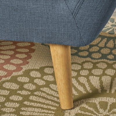 Mid-Century Blue Tufted Fabric Sofa with Wood Legs