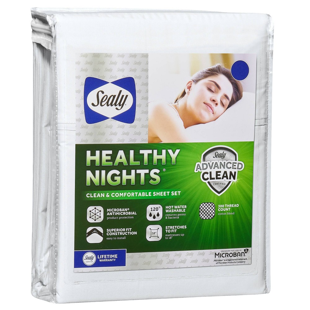 Photos - Bed Linen Sealy Queen 300 Thread Count Healthy Nights Sheet Set Bright White 
