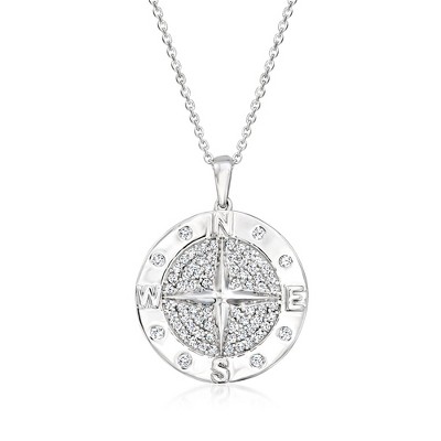 Ross-Simons 0.50 ct. t.w. Diamond Compass Pendant Necklace in Sterling Silver