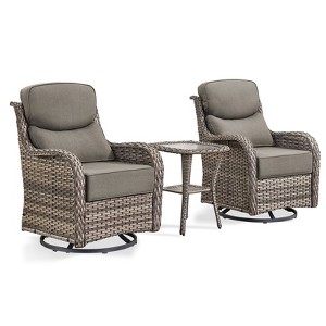 POCASSY Outdoor Swivel Rocker Patio Swivel Chairs Set of 2, 6" Thick Cushions All Weather Gray Wicker Swivel Glider Chairs with High Back for Porch - 1 of 4