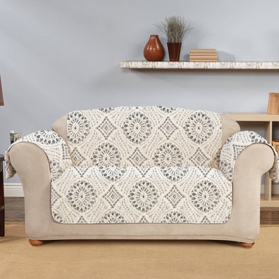 Medallion Printed Loveseat Furniture Protector Cover Gray - Sure Fit