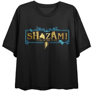 Shazam 2: Fury Of The Gods Modern Mythology Logo Crew Neck Short Sleeve Women's Black Crop T-shirt - 1 of 3