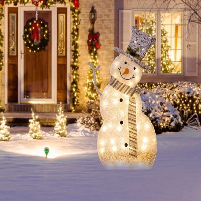 Angel Sar LED Lighted Snowman Decoration, 31 Warm White Lights, Battery Operated, Collapsible Design for Indoor Outdoor Christmas Decor, 32 Inches