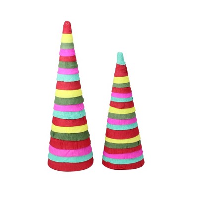 Raz Imports Set of 2 Red and Pink Tiered Cone Christmas Tabletop Decor 16''