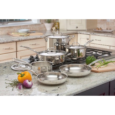 Cuisinart Classic 8pc Stainless Steel Cookware Set With Brushed Gold  Handles Matte White : Target