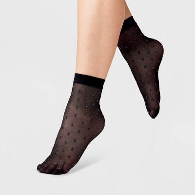 Women's Sheer Sparkle Anklet Socks - A New Day™ Black 4-10