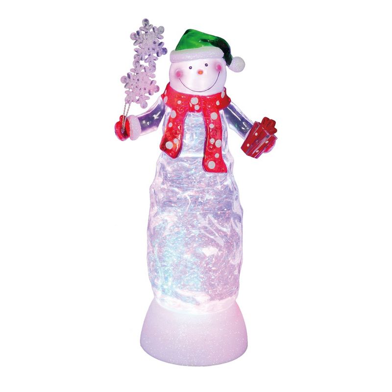 Northlight 11" Swirling Glitter LED Lighted Snowman with Gift Christmas Decoration, 1 of 3