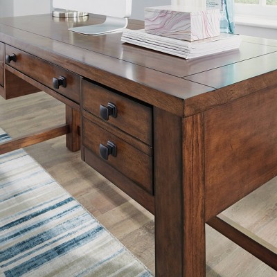 Tahoe Aged Maple Executive Desk with Keyboard Tray and Drawers