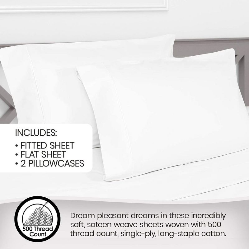 Whisper Organics, 100% Organic Cotton Sheets, 500 Thread Count Bed Sheets Set, GOTS Certified, 2 Pillowcases Included, White Color, 4 of 7