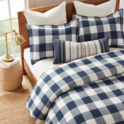 Navy and Cream Cotton Reversible King Duvet Set