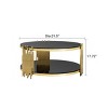 Living Room Double Layer Tempered Glass Coffee Table,Side Table With Open Storage Shelf And Metal Frame,Round Metal Coffee Table-Coolbibila - 4 of 4
