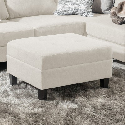 CAVINAS Modern Upholstered Square Ottoman Stool with Wood Legs,Small Waffle Tufted Ottoman for Bedroom,Apartment