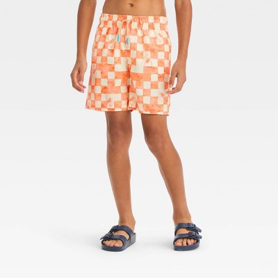 Boys' Checkered Swim Shorts - Cat & Jack™ Orange L