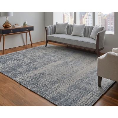 Eastfield Blue and Gray Hand-Knotted Wool Viscose Rug, 8' x 10'