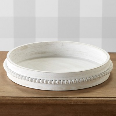 Lakeside Decorative Beaded Tabletop Round Cake Tray with Distressed Finish