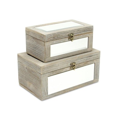 Cheung's Larkspur Set of 2 Gray Washed Mirrored Wood Boxes