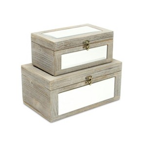 Cheung's Larkspur Set of 2 Gray Washed Mirrored Wood Boxes - 1 of 4