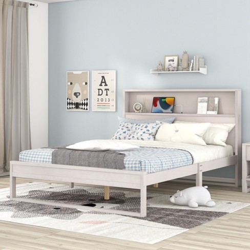 White platform bed frame with deals headboard