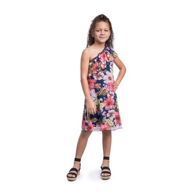 24seven Comfort Apparel Girls Green Leaf Print Babydoll Knee Length Dress :  Target