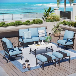 Captiva Designs 6pc Metal Patio Outdoor Conversation Set with Rocking Grid-back Chairs, Ottomans and Coffee Table - 1 of 4