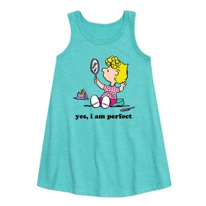 Girls' - Peanuts - Yes I Am Perfect Sally Graphic Sleeveless Aline Dress - 1 of 4