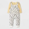 Baby Boys' Peanuts Snoopy 2pc Long Sleeve Bodysuit and Quilted Overalls Set - Yellow/Beige - 2 of 4