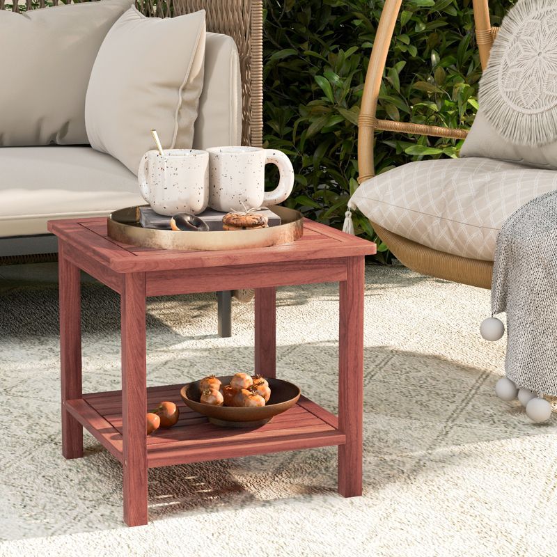 Tangkula 1pc/2pcs Patio Side Table Double-Tier Acacia Wood End Table Slatted Tabletop & Shelf Outdoor Small Side Table with Storage, 4 of 9