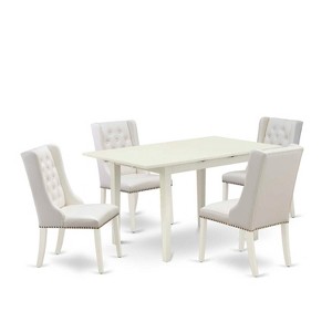5-Piece Linen White Finish Solid Wood Top Button Tufted Dining Room Set  (Seats-4) - 1 of 4