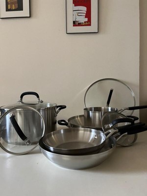 KitchenAid 10pc Stainless Steel Cookware Set Light Silver