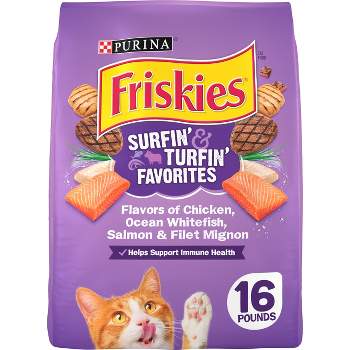 Purina Friskies Surfin&Turfin Favorites with Flavors of Chicken, Seafood & Beef Filet  Adult Balanced Dry Cat Food - 16lbs