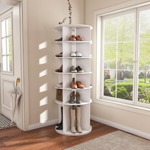 KTMBDW Rotating Shoe Rack, Spinning Shoe Rack, 360° Revolving Shoe Organizer,High Bottom Design Shoe Tower,Fits 24 Pairs of Shoes, White - 1 of 4