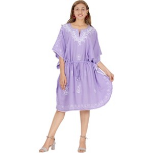 HAPPY BAY Women's House Daily Routine Evening Wear Mini Casual Caftan Short Sleeve Vacation Dressessuit Cover Ups for Women 2X-3X Purple, Solid - 1 of 4