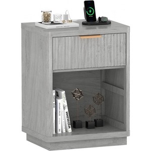 Fluted Farmhouse Night Stand, Fluted Nightstand with Charging Station, FlutedNightstand Bedroom with Drawers, Modern Mid Century Bedside Table - 1 of 4