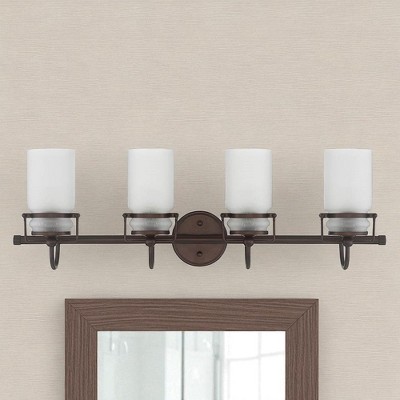Sunset Lighting Qairo 4-Light Vanity, Frosted Seeded Glass, Provincial Bronze Finish