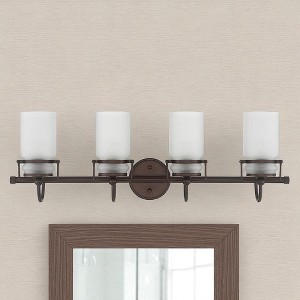 Sunset Lighting Qairo 4-Light Vanity, Frosted Seeded Glass, Provincial Bronze Finish - 1 of 4