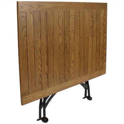 Chestnut Wood Folding Patio Dining Table with Black Steel Frame