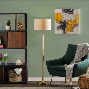 Barton Floor Lamp Antique Brass - Adesso: Modern Adjustable Height, Metal Body, Polyester Shade - 1 of 4