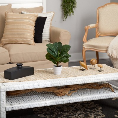 11'' Green Faux Fiddle Leaf Fig in White Plastic Planter