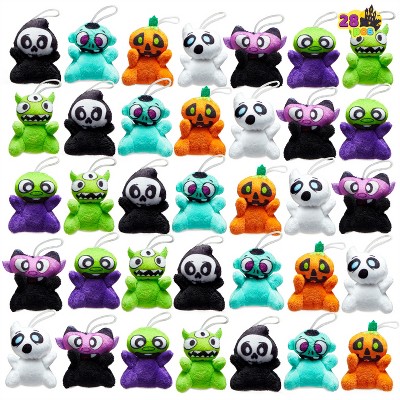 Joyfy 28 PCS Mini Halloween Plush Toy Bulk with 7 Characters for Kids Trick or Treat Gift, Classroom Party Favors Supplies Prizes