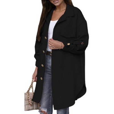 Women Shirt Jackets Long Sleeve Button Down Midi Length Shirt Jacket with Pockets