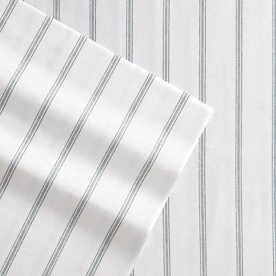 King White and Green Stripe Cotton Percale Sheet Set