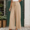 Coolmee Women's Wide Leg Pants Drawstring High Waist Loose Casual Trousers Business Work Casual Pants with Pockets L Apricot - 3 of 4