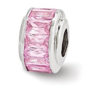 Black Bow Jewelry Sterling Silver and Baguette Pink Cubic Zirconia Bead Charm, 12mm - 1 of 3