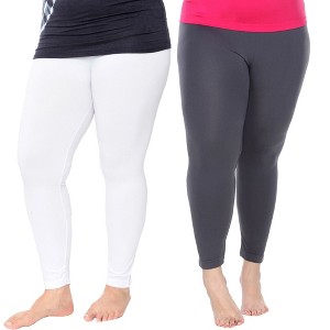 Women's Pack of 2 Solid Leggings - One Size Fits Most - White Mark - 1 of 1