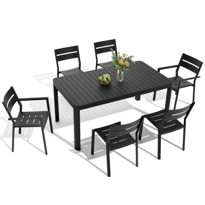 Crestlive products 7pc aluminum patio dinning set 63.78in table and 6 chairs Aluminum top Black for outdoor pool lawn