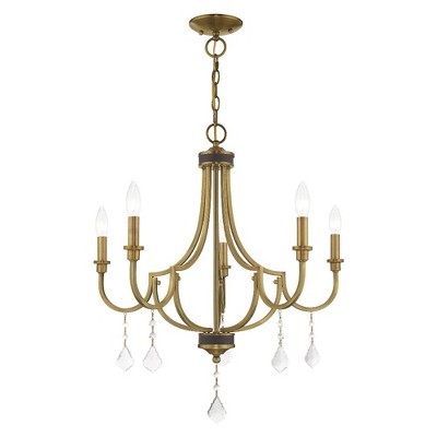 Antique Brass 5-Light Mini Crystal Chandelier