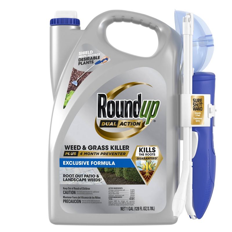 Roundup 1gal Dual Action Weed and Grass Killer with 4 Month Preventer RTU Sure Shot Wand, 1 of 4